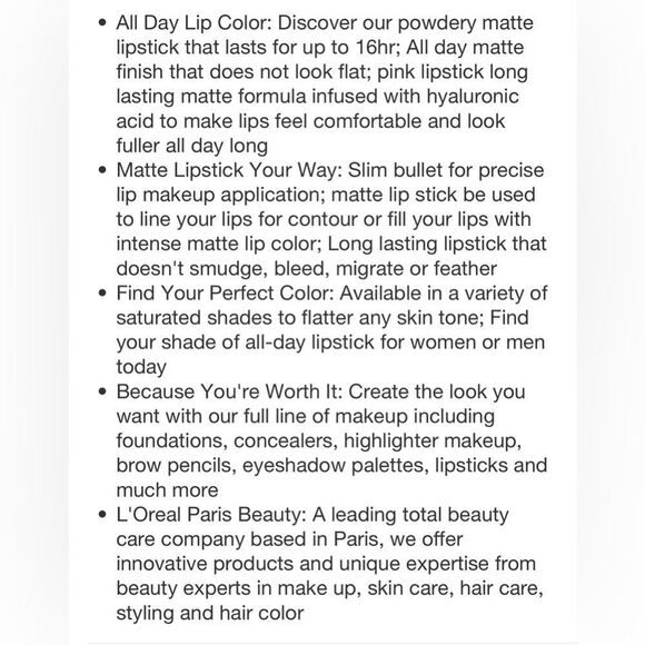 L'Oreal Paris Colour Riche Intense Volume
Matte Lipstick 0.06oz - Picture 6 of 6